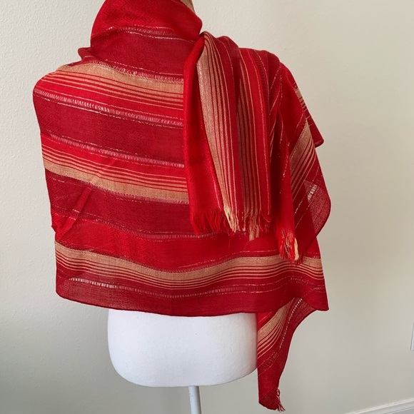 Elegant Red Striped Women's Scarf - Picture 4 of 6